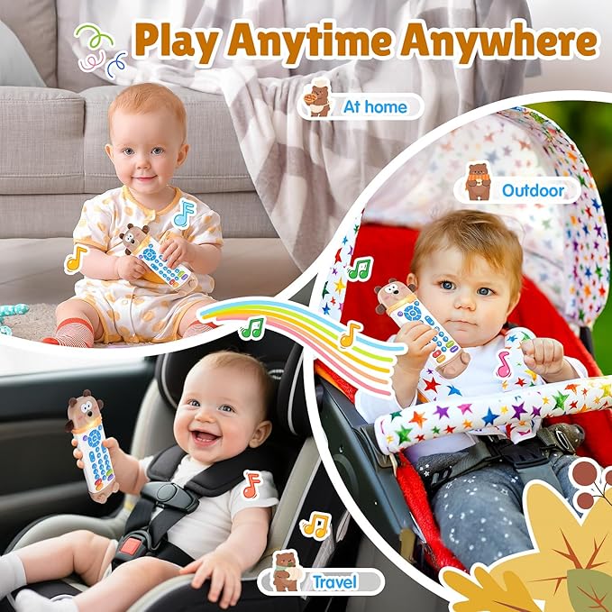 Baby Remote Control Toy, Remote Teether for Baby with Realistic Light and Sounds - 3 Languages (English, Spanish & French), Baby Musical Toys Gifts for Boys Girl 6 Month+