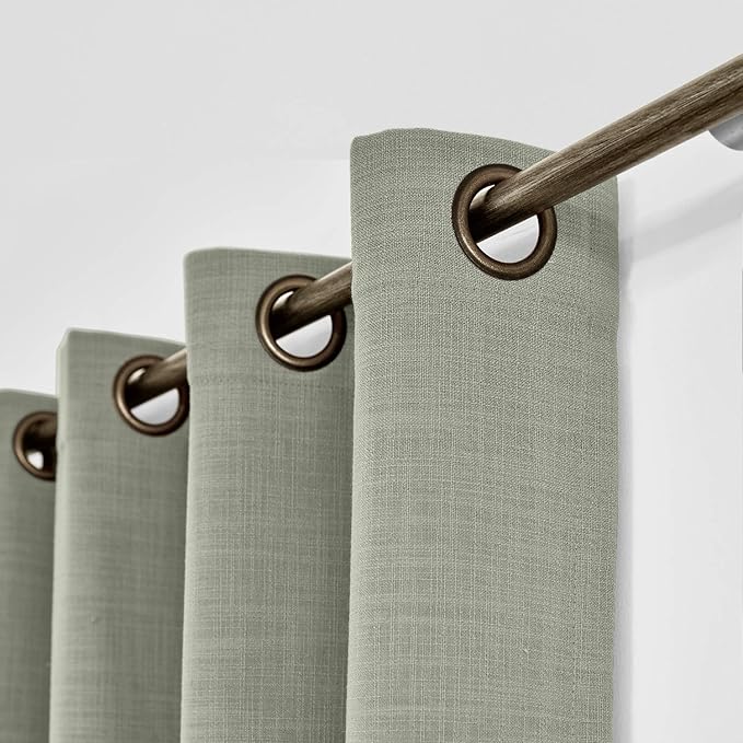 ChadMade 84W x 102L Inch Grey Linen Polyester Curtain Drapes with Blackout Lining, Room Darkening Antique Bronze Grommet Curtain for Sliding Glass Door Patio Door Living Room (1 Panel)