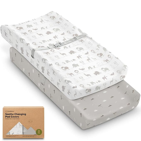 2-Pack Organic Changing Pad Covers for Girl, Boy, Neutral - 100% Cotton Changing Table Pad Cover, Soft Baby Nursery Diaper Changing Pad Sheets, Contour Changing Pads Liners,Change Pad Cover (Savannah)