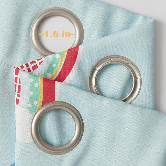 Vangao Easter Boho Girls 100% Blackout Curtains Pastel Blue for Kids Room 63 Inch Length, Rainbow Window Drapes for Living Room Nursery Thermal Insulated Room Darkening Bedroom Grommet 2 Panels