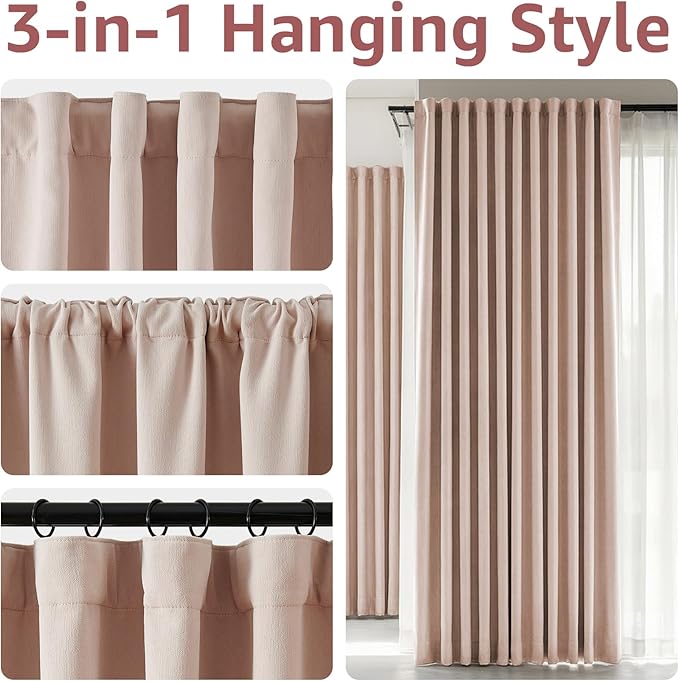 jinchan Chenille Blackout Curtains 108 Inches Long Light Pink Thermal Insulated Curtains for Living Room Bedroom 2 Panels Triple Weave Noise Reducing Drapes Girls Room Curtains Back Tab 50x108 Inch