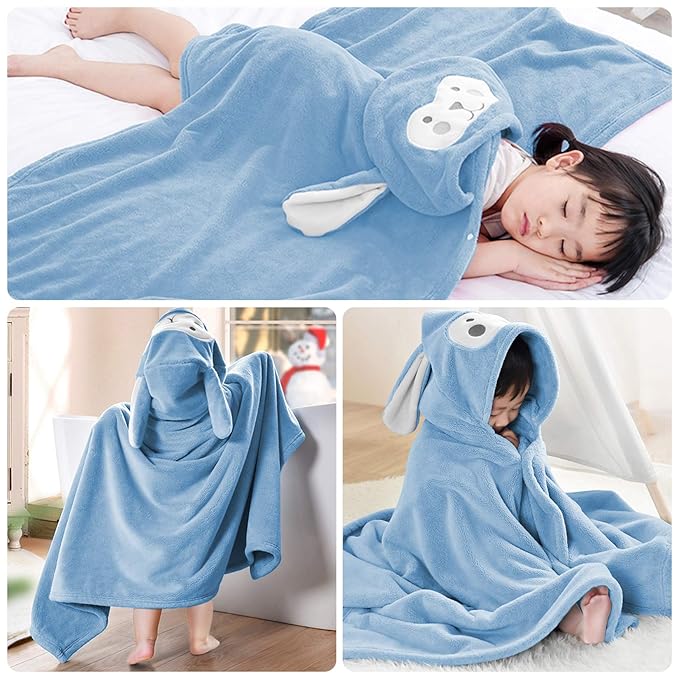 ROMASA Baby Bath Towel Hooded Ultra Soft Towel Highly Absorbent Bathrobe Blanket Toddlers Shower Gifts for Boys Girls-27.5" x 55" (Blue)