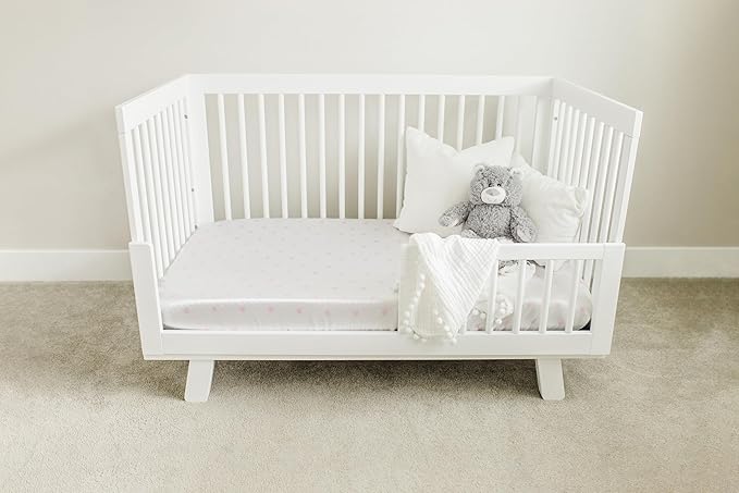 Satin Fitted Crib Sheet (2 Pack) Premium Oeko-TEX Certified Satin Crib Sheet Set, Prevents Bald Spots Like Silk Crib Sheets for Baby Hair (White with Light Pink Hearts)