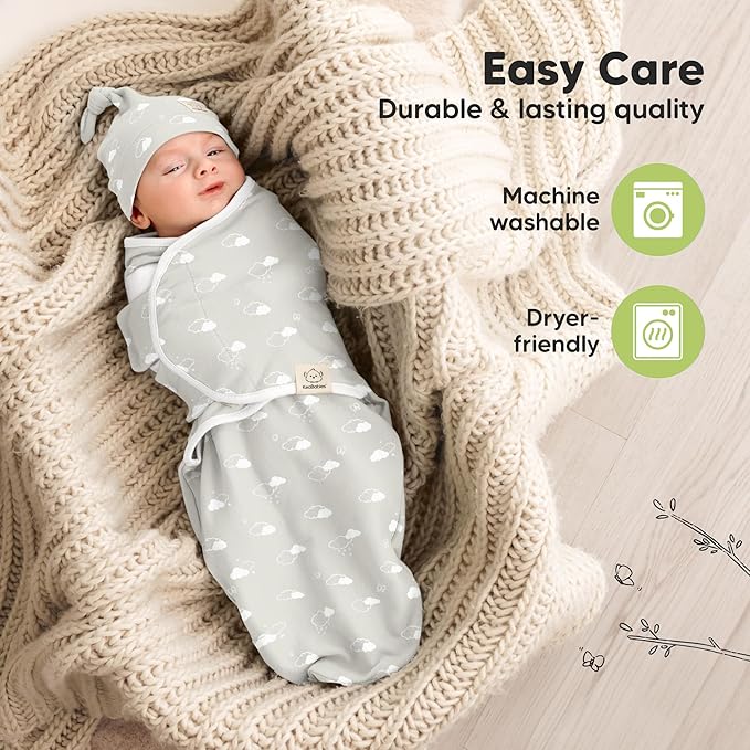KeaBabies 3-Pack Swaddles for Newborns, Girls, Boys with Hats - Organic Soft Baby Sleep Sacks, Breathable Baby Swaddle 3-6 Months Beanies Set, Premie Infant Sleep Sack 0-3 Months (Aspire)
