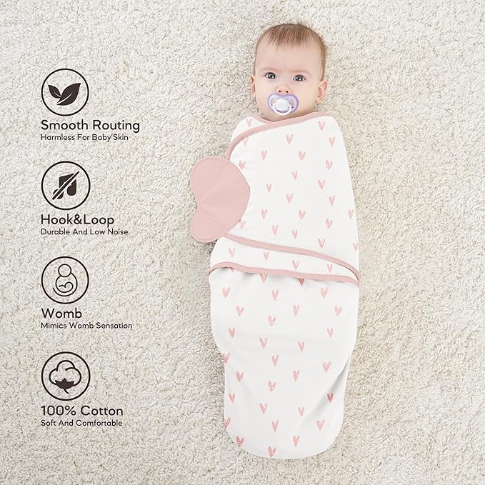 Susurration Swaddles for Newborns, 100% Cotton Baby Swaddle Sleep Sack, with Adjustable Velcro, Breathable and Durable Unisex Swaddle Sleep Sack, 3 Pack
