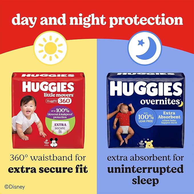 Huggies Size 4 Baby Diapers, Little Movers HuggFit 360° Baby Diapers with 360° Waistband, Size 4 (22-37 lbs), 21 Count, Packaging May Vary