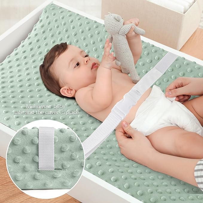 Susurration 2Pack Changing Pad Covers Super Soft Minky Dots Plush Changing Table Covers 33x17x7in Breathable Changing Pad Sheets for Unisex Baby Girls and Boys (Grey&Green)