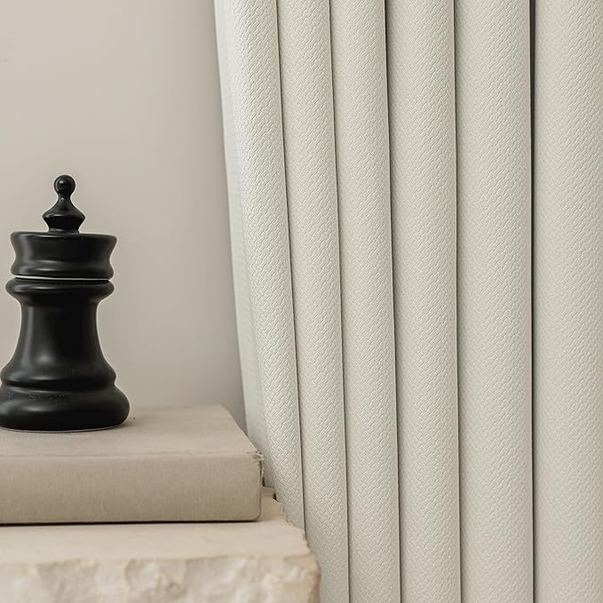FMFUNCTEX 100% Blackout Curtains for Bedroom, Beige Back Tab Curtain 90 Inches Long Drapery Thermal Insulated Curtains for Living Room, Black Out Drapes Rod Pocket Room Darkening 2 Panels
