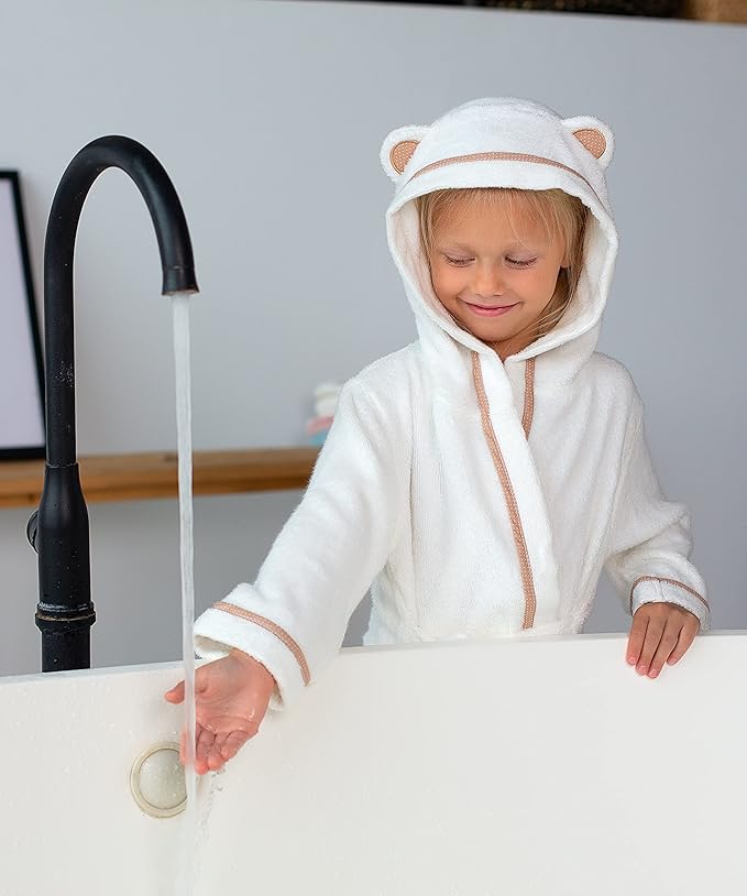 Premium Soft Toddler Bathrobe - Rayon from Bamboo Toddler Robe with Hood - Kids Boys & Girls Robe