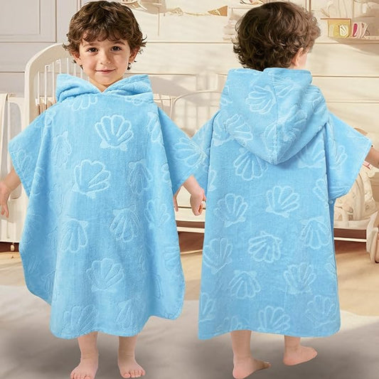 Toddler Beach Towels with Hood, Oversized (2-4Years,22"X22") Made from 100% Soft Cotton,Absorbent Hooded Poncho Towel for Baby Boy,Perfect for Pool | Swimming | Bath | Beach,Jacquard Gray Shell