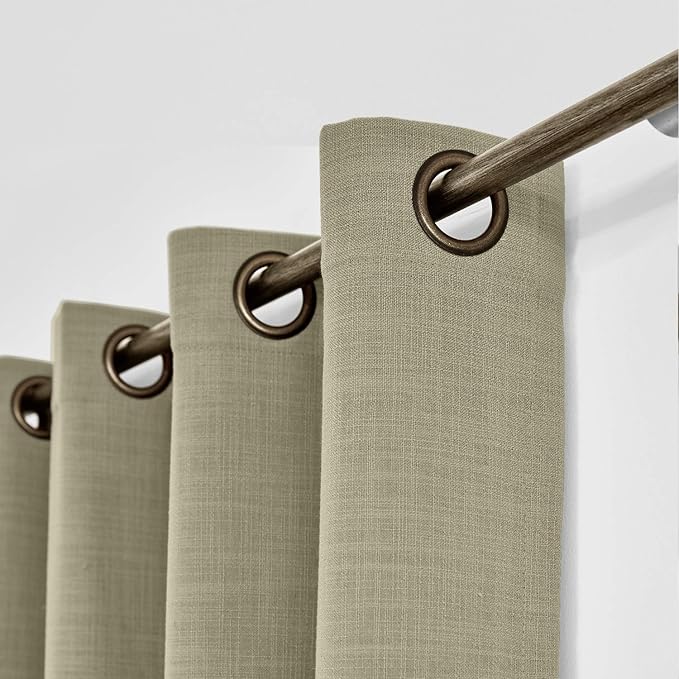 ChadMade 120W x 84L Inch Grey Beige Linen Polyester Curtain Drapes with Blackout Lining, Room Darkening Antique Bronze Grommet Curtain for Sliding Glass Door Patio Door Living Room (1 Panel)