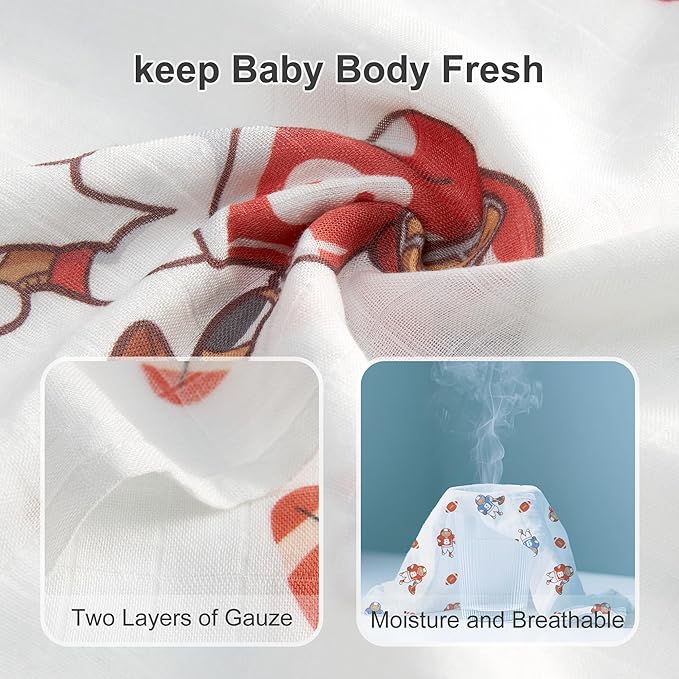 70% Rayon Made from Bamboo 30% Cotton Muslin Swaddle Blanket, 47 x 47 Inches, Sports Theme Baby Receiving Blanket, Soft and Breathable, Unisex, 2 Pack