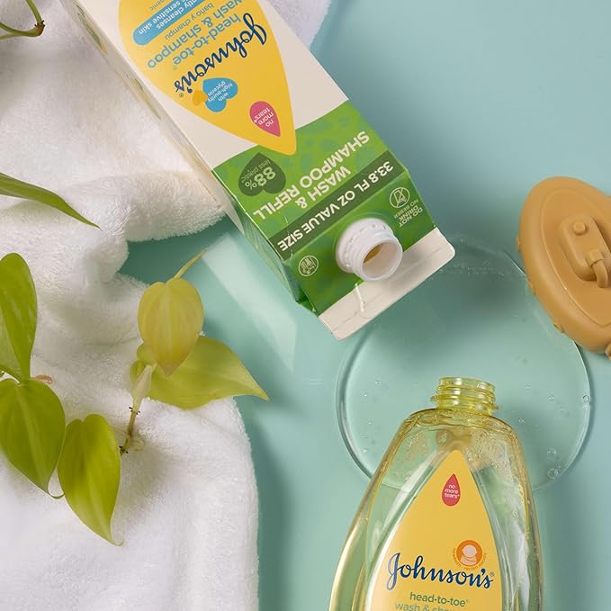 Johnson's Baby Head-To-Toe Gentle Baby Body Wash & Shampoo, Tear-Free & Hypoallergenic Baby Body Wash & Shampoo for Newborn’s Sensitive Skin & Hair, Value Size Wash Refill, 33.8 fl. oz