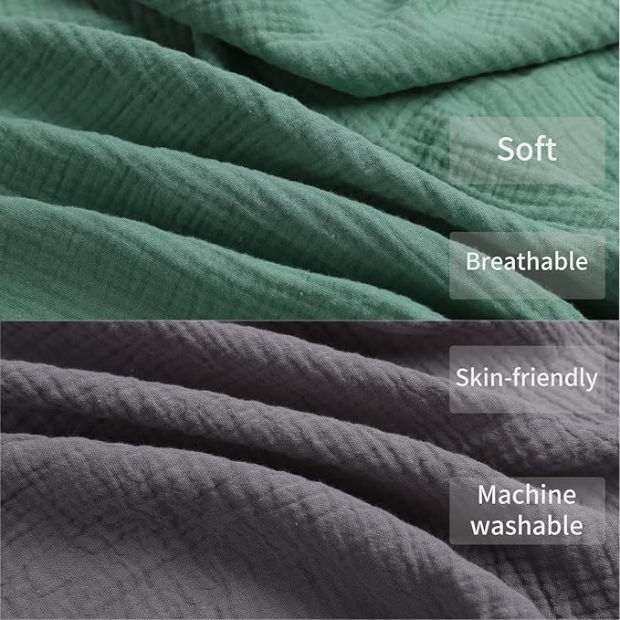 Onacosht Muslin Crib Sheets for Boys Girls, Soft Breathable 100% Cotton Baby Fitted Sheet 52" x 28" for Standard Toddler Crib Mattress, 2 Pack, Grey and Green