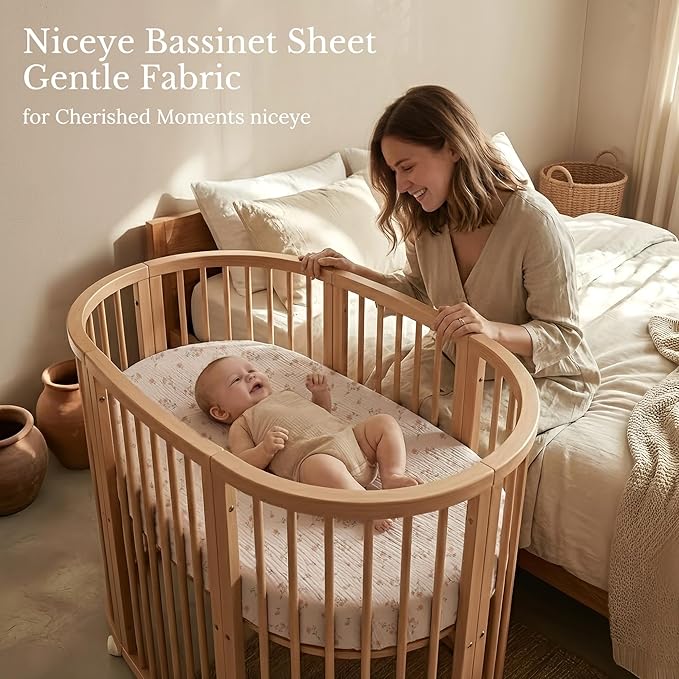 Niceye Muslin Baby Bassinet Sheets 3-Pack 100% Cotton (33" x 15") Sleeper Bassinet Fitted Sheets for Oval & Hourglass Mattresses, Unisex for Baby Girl/Boy（Pink）