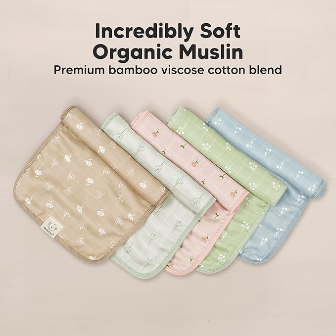 KeaBabies Cotton Muslin Burp Cloths Baby Boy, Girl - 5-Pack Soft & Absorbent Burping Cloth for Babies, Large Baby Towels & Washcloths for Newborn, Spit Up Rags, No Shrink, 20x10" (Wild Bloom)