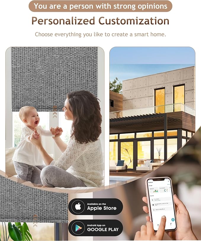 Kincmo Motorized Blinds with Remote,100% Blackout Motorized Roller Shades Work with Apple Homekit,Alexa,Google, Custom Electric Blinds with App,Voice Control (Groove Dark Grey)