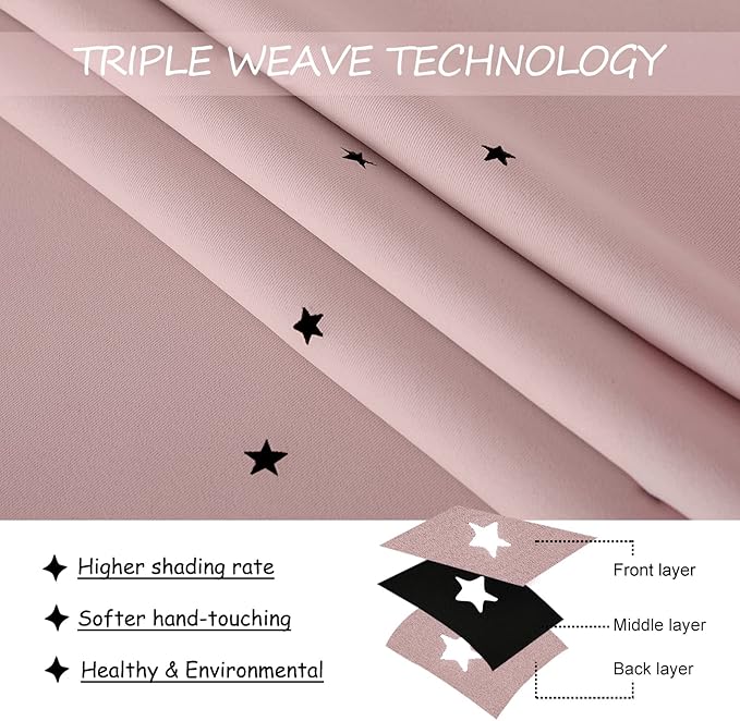 NICETOWN Kids Curtains for Bedroom Thermal Insulated Silver Twinkle Star Curtains for Boys, Grommet Top Window Treatment 2 Panels Drapes for Nursery, (42" W x 63" L, Light Pink)