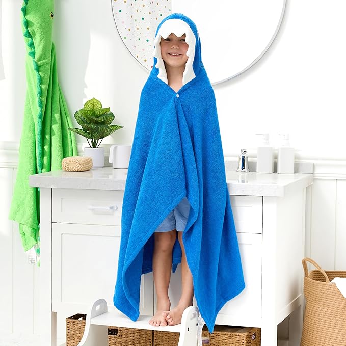 Joiedomi Shark Hooded Towel for Kids Soft 100% Cotton Bath Beach Towel 30" x 50" for Kids 3-10 Years Toddler Pool Poncho with Hood Absorbent Swim Wrap for Boys Girls