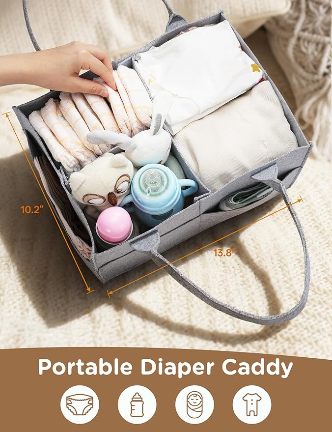 Baby Diaper Caddy Organizer, 3 Tier Rolling Storage Cart with Dividers and Drawers, Bedside Utility Cart for Nursery Essentials, Large Capacity Mobile Storage Cart for Crib, Bedroom