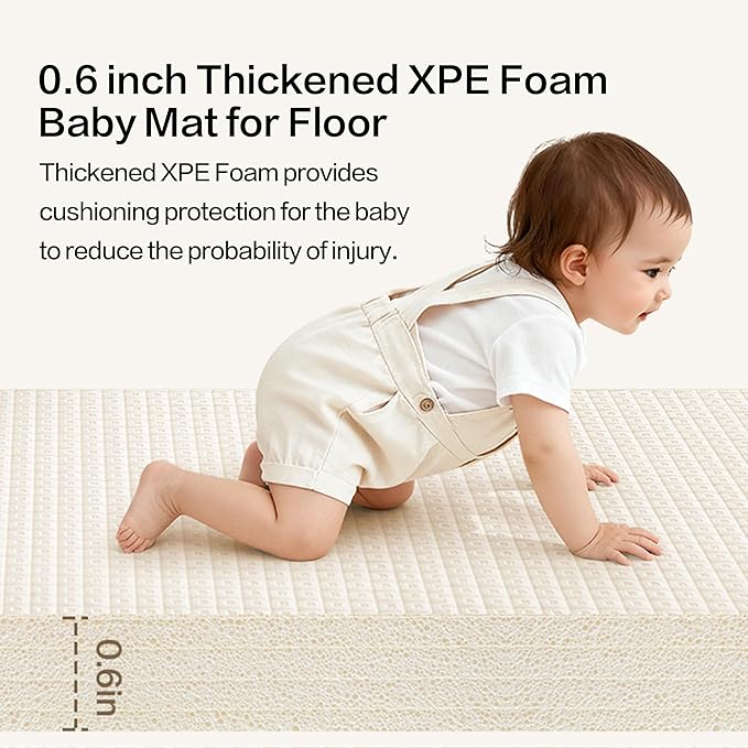One-Piece Reversible Baby Play Mat 79’’ x 55’’ Rollable Waterproof Baby Mat for Floor, Non-Slip Thickened XPE Foam Baby Playmat, Double-Sided Playpen Mat for Babies, Infants and Toddlers