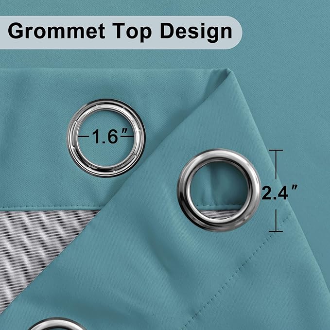 XWZO 100% Blackout Curtains 2 Panels with Tiebacks- Heat and Full Light Blocking Window Treatment with Black Liner for Bedroom/Nursery, Grommet, Stone Blue, W52 x L63 Inches Long, Set of 2