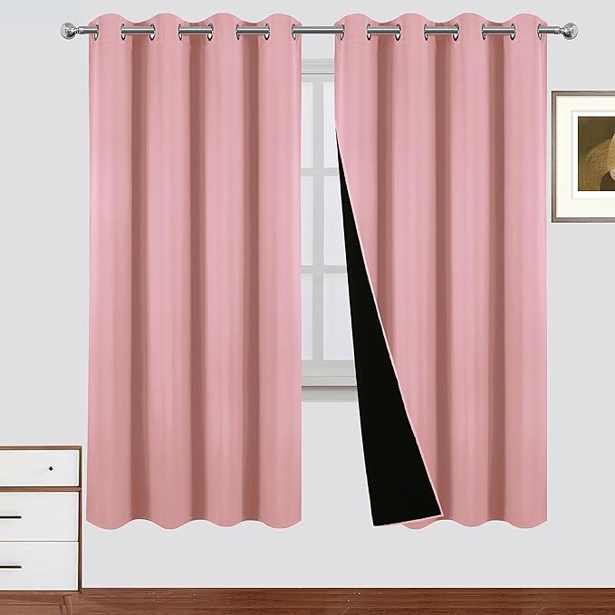 LEMOMO Blackout Curtains 52 x 72 Inch Pink Curtains 2 Panels Darkening Thermal Insulated Bedroom Curtains