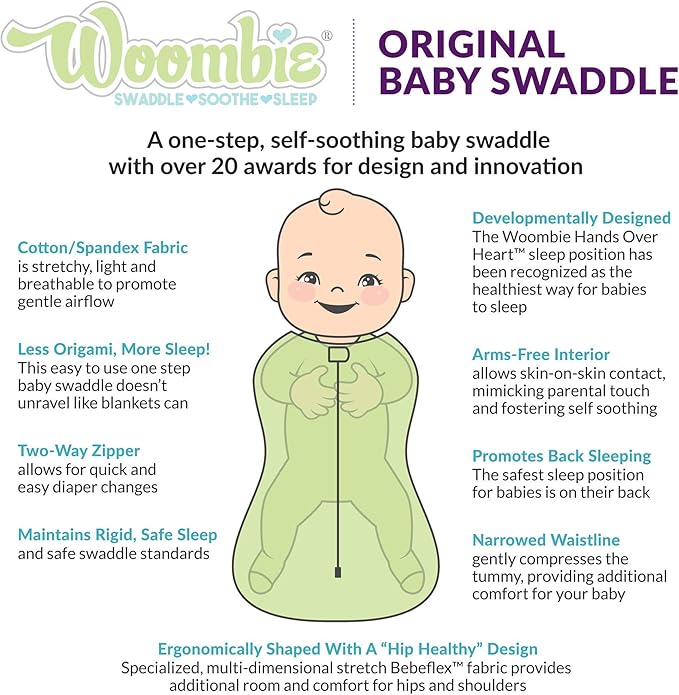 Woombie Grow with Me Baby Swaddle, Convertible Swaddle Fits Babies 0-9 Months, Expands to Wearable Blanket for Babies up to 18 Months, Blue Lanterns