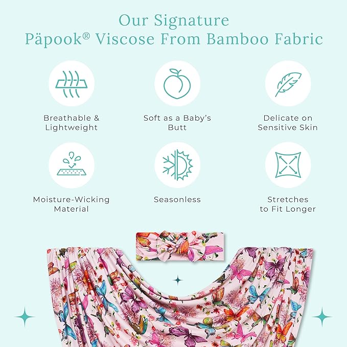 Posh Peanut Swaddle Blanket & Headband Set – Viscose from Bamboo Stretchy Baby Swaddle for Newborn Girls, Receiving Blanket or Nursing Cover (Watercolor Butterfly)