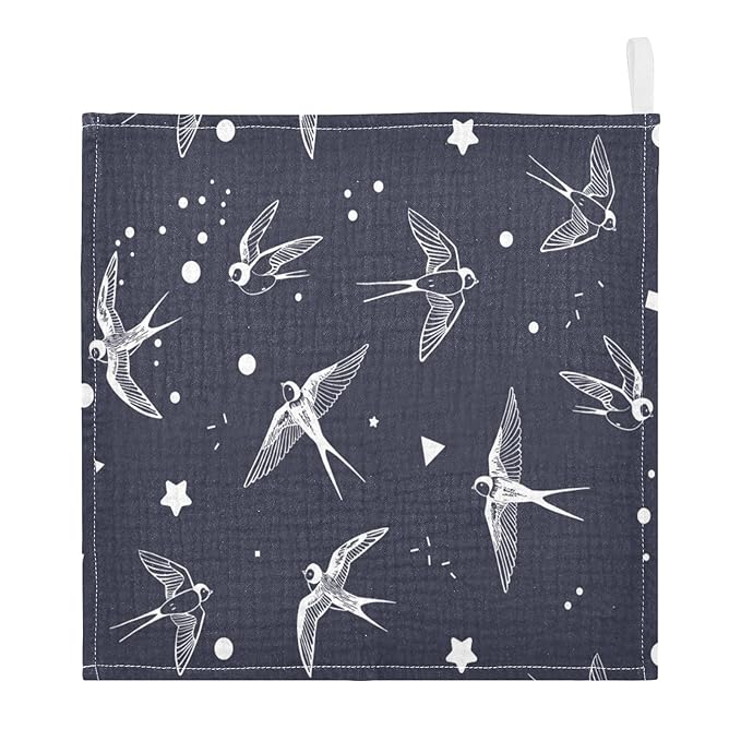 vvfelixl Swallow Bird Baby Burp Cloths Baby Muslin Washcloths for Boys Girls Cotton Baby Face Towel for Newborn Infants Soft and Absorbent 11.8 X 11.8 in, 5 Pack