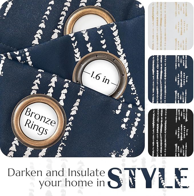 jinchan 95% Blackout Boho Curtains 96 Inches Long for Bedroom Living Room Silver Geometric Foil Printed Blue Curtain Grommet Top Room Darkening Drapes 52 x 96 2 Panels