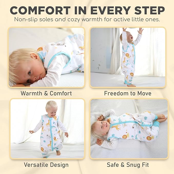 Mama Cheetah Toddler Sleep Sack with Feet, 6-18 Month, 2.5 TOG Organic Cotton Baby Sleeping Bag with Legs, Baby Wearable Blankets for Walkers w/ 2-Way Zipper, Baby Sleep Sack for Girls & Boys, Small