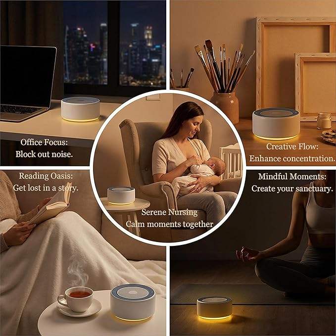 Kipcush White Noise Machine with Night Light – Nursery Sound Machine with Soft Non-Glare Lamp, 30 Soothing Sounds, 8 Color Lights, Up to 8-Hour Timer for Baby & Adults