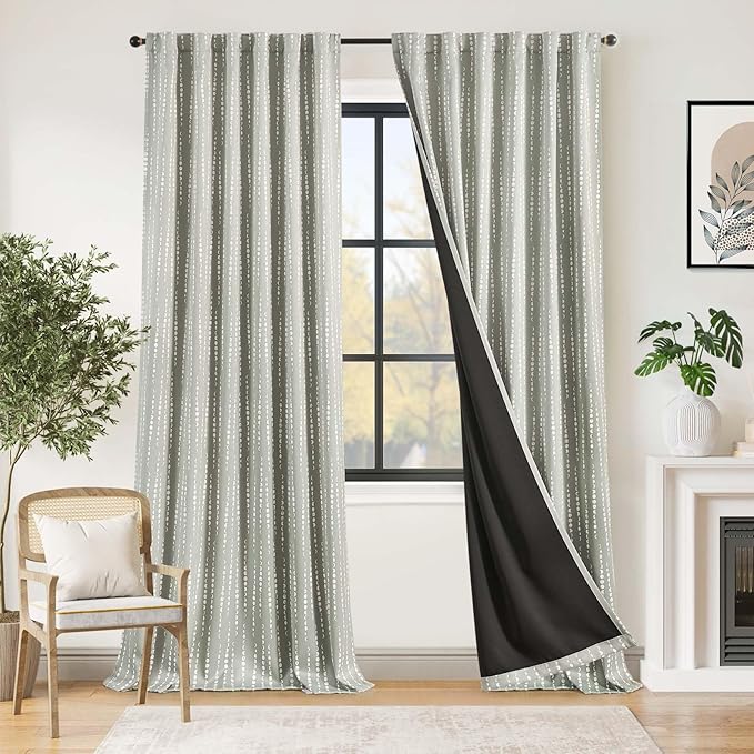 jinchan 95% Blackout Bohemian Moon Phase Print Bedroom Curtains 96 Inch Long Grey Curtain Pole Mouth Rear Label Thermal Insulated for Nursery Grey Curtain Set 2 Panels