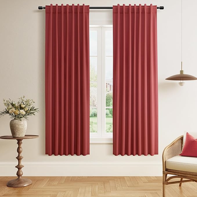 Guken Red 100% Blackout Curtains 72 Inch Length 2 Panels Set for Living Room Bedroom Back Tab Thermal Insulated Black Out Linen Drapes Room Darkening Window Curtains 72 Inches Long