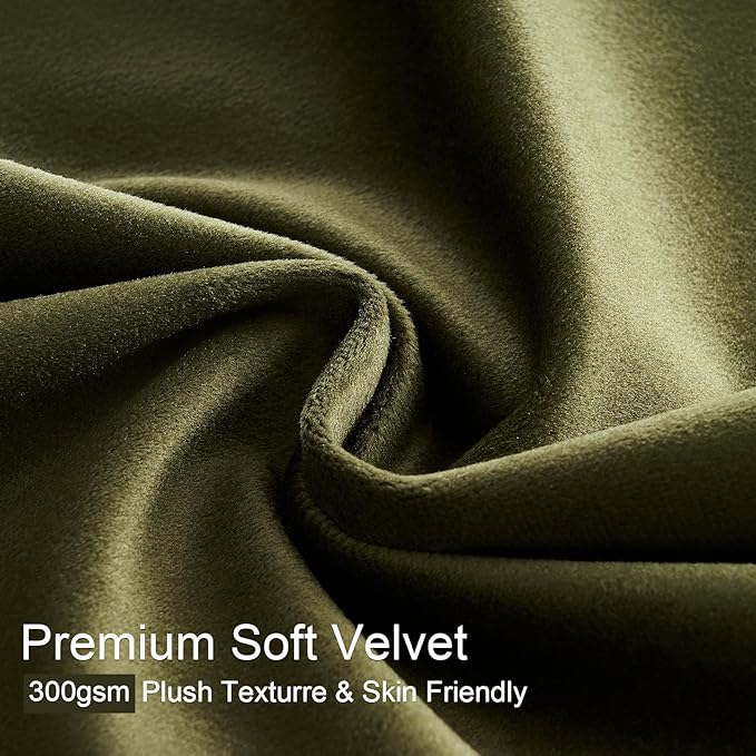 Topfinel 92 Inches Long Custom Olive Green Velvet Curtains for Living Room, Room Darkening Grommet Boho Insulating Decorative Mid Century Modern Funky Drapes 2 Panels for Track Rods Dining Room