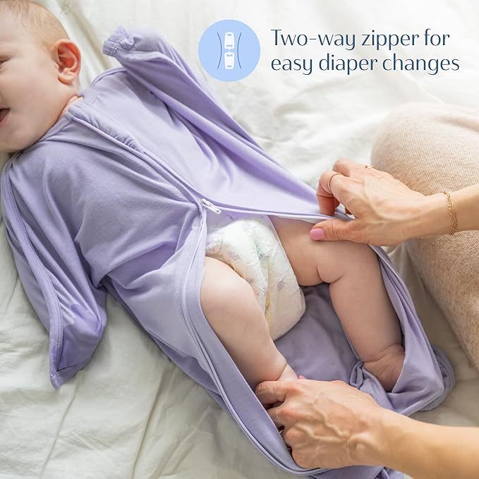 SleepingBaby Bamboo Zipadee-Zip Transition Swaddle – EverSoft Wearable Blanket with Two-Way Zipper for Easy Diaper Changes, Medium 6-12 months, Lilac
