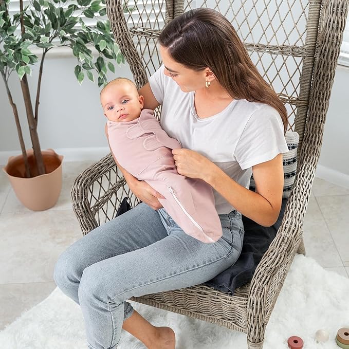 Comfy Cubs Easy Swaddle Blanket with Zipper Closure, 3 Pack - 100% Cotton Newborn Wrap, Large for 3-6 Months Infants, Breathable and Durable Sleep Sack for Babies - Light Blush, Blush & Mauve