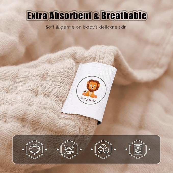 Sunny zzzZZ Muslin Hooded Baby Bath Towels - 3 Pack 100% Cotton Soft Low-Saturation Pastel Towels Including Classic White for Newborns, Infants, Toddlers - 32x32 Inch - Ivory, Brown and White