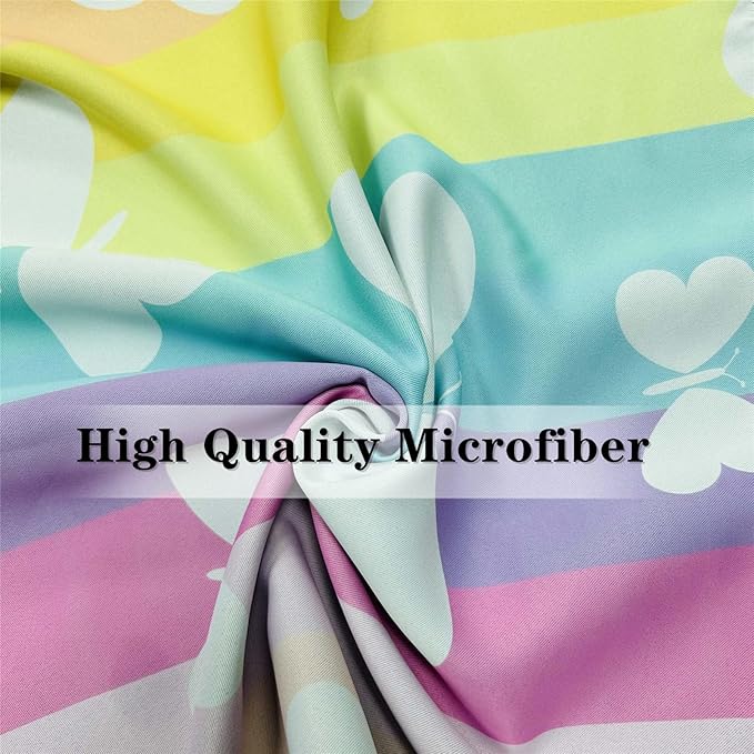 Rainbow Butterfly Blackout Curtains W52 x L84 Inch Grommet Room Darkening Window Drapes Girls Kids White Butterflies on Colorful Stripes Print Pattern for Living Room Bedroom 2 Panels