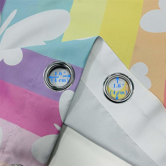 Rainbow Butterfly Blackout Curtains W27.5 x L39 Inch Grommet Room Darkening Window Drapes Girls Kids White Butterflies on Colorful Stripes Print Pattern for Living Room Bedroom 2 Panels