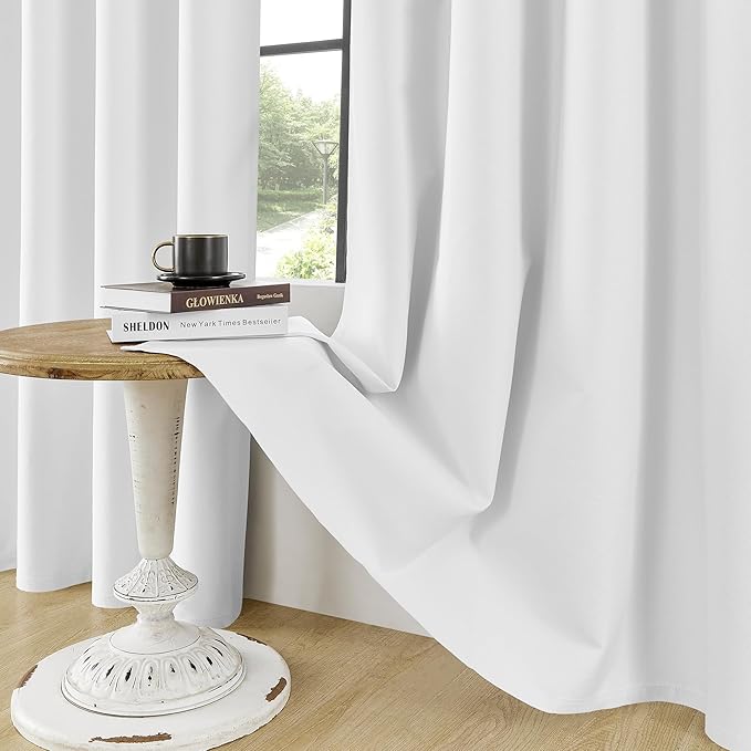 ChrisDowa 100% Blackout Pure White Solid Curtains 96 Inches Long 2 Panels for Bedroom Living Room,Farmhouse Room Darkening Thermal Insulated Soundproof Grommet Top Window Treatment Drapes,52x96
