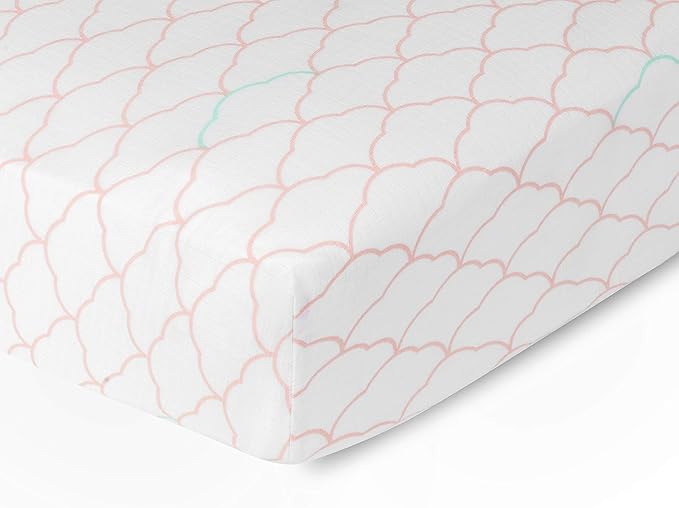 Newton Baby Fitted Mini Crib Sheets (2-Pack) | Organic Muslin Cotton, Breathable & Soft Baby Sheets, Washable Baby Mattress Sheets, Fits Mini Crib Mattresses 24" x 38", Dreamweaver Coral & Plain White