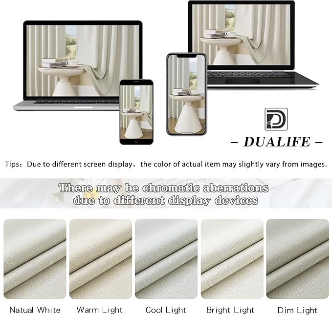 DUALIFE 132 Inch Natural Linen Blackout Curtains 11 FT Long for Hall Ceiling Back Tab Loop Pocket Curtains Pinch Pleated Drapes for Patio Sliding Glass Door,W50 x L132,2 Panels Natural Birch Color