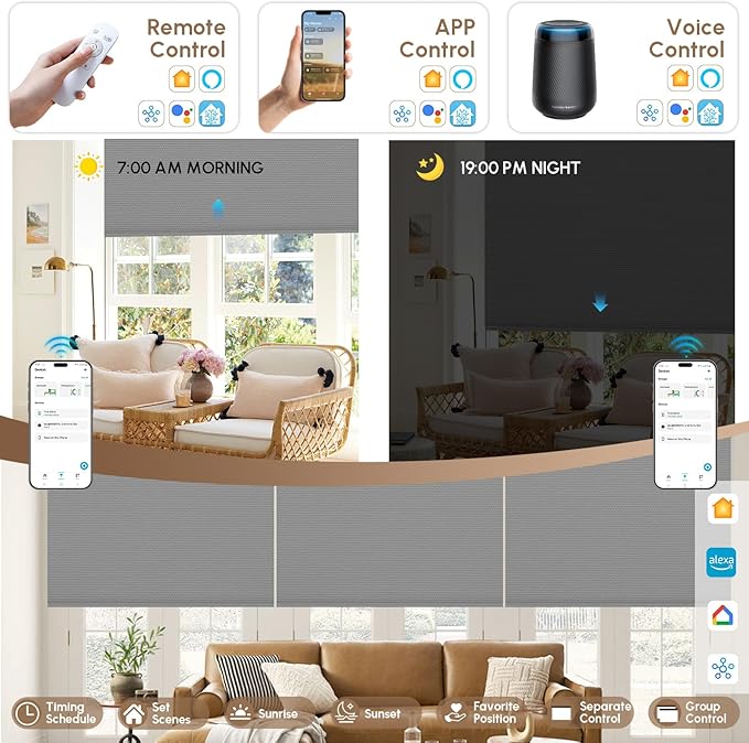 Kincmo No Drill Motorized Blinds with Remote, 100% Blackout Roller Shades for Windows, Custom Electric Blinds Compatible with Alexa, Apple Homekit, Google Home (100% Blackout Waterproof Vinyl Grey)