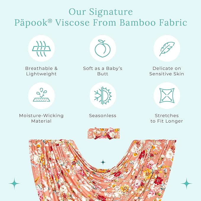 Posh Peanut Swaddle Blanket & Headband Set – Viscose from Bamboo Stretchy Baby Swaddle for Newborn Girls, Receiving Blanket or Nursing Cover