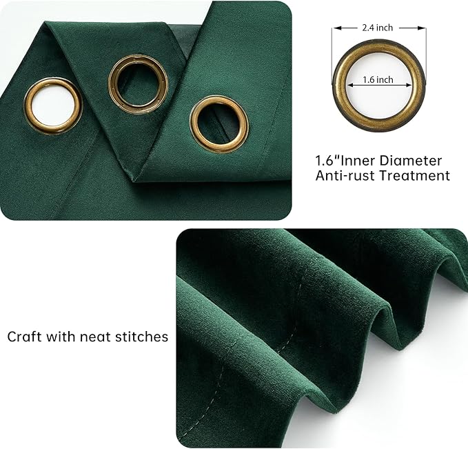 Topfinel Dark Green Velvet 84 Inches Curtains 2 Panels Modern Boho Luxury Room Darkening Thermal Insulated Grommet Drapes for Living Room Bedroom Christmas Green Winter Season Holiday Decor W52 x L84