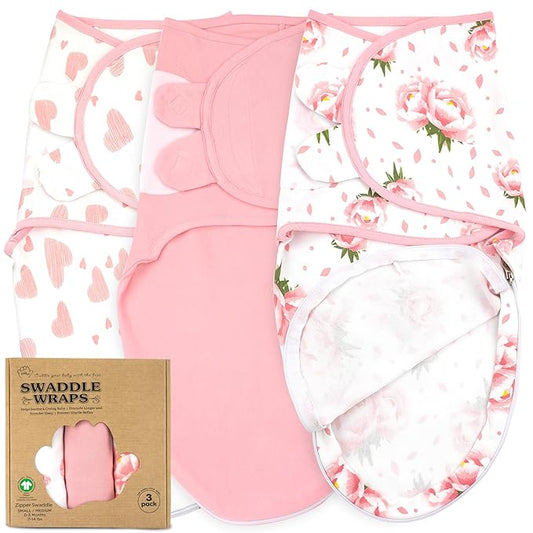 Bublo Baby Organic Swaddles for Newborns – Zipper Swaddles 0-3 Months, 3-Pack – Infant Sleep Sack – Adjustable & Breathable Swaddle Blanket Wrap for Newborn Girls