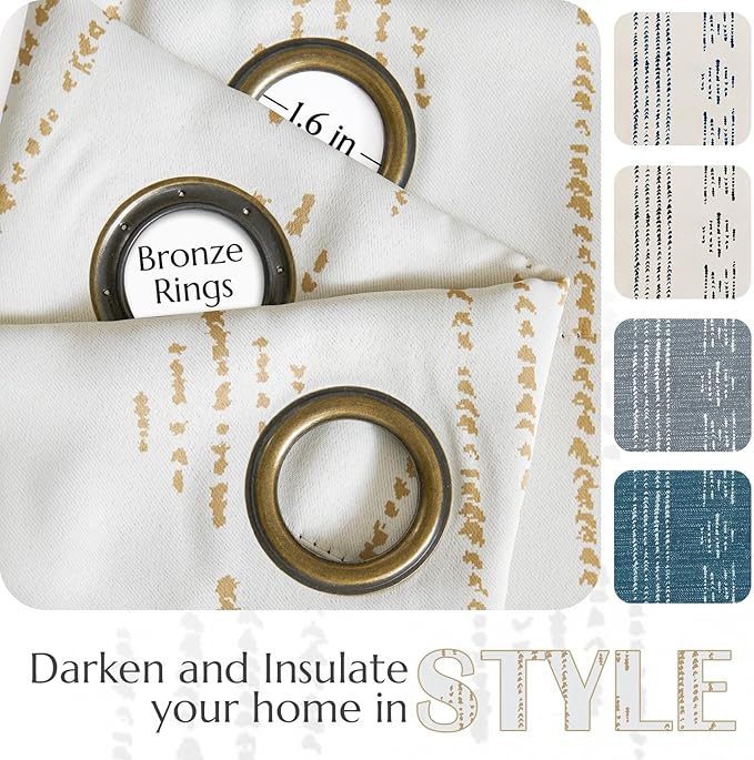 jinchan 95% Blackout Boho Curtains 84 Inch Longes for Bedroom Beige Geometric Printed Grommet Top Room Darkening Thermal Insulated Window Drapes 2 Panels