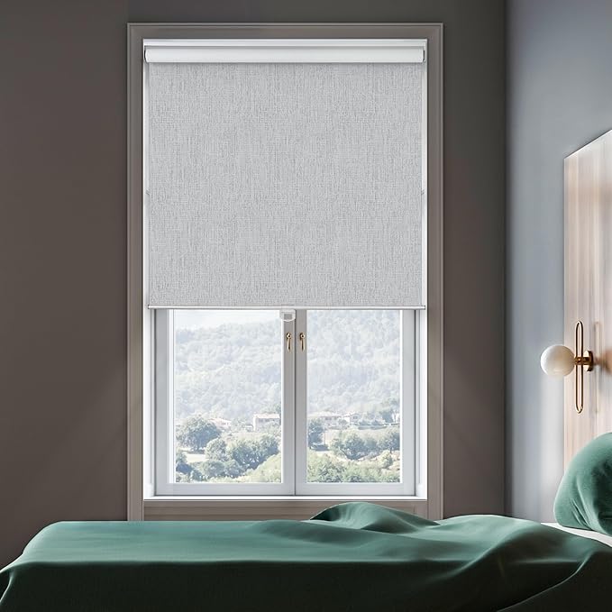 GENIMO 100% Blackout Roller Window Shades, Window Blinds Cordless with Thermal Insulated, UV Protection Fabric, Mini Door Blinds for Home, Office, Bedroom, Easy to Install, Light Grey, 45" W X 72" H